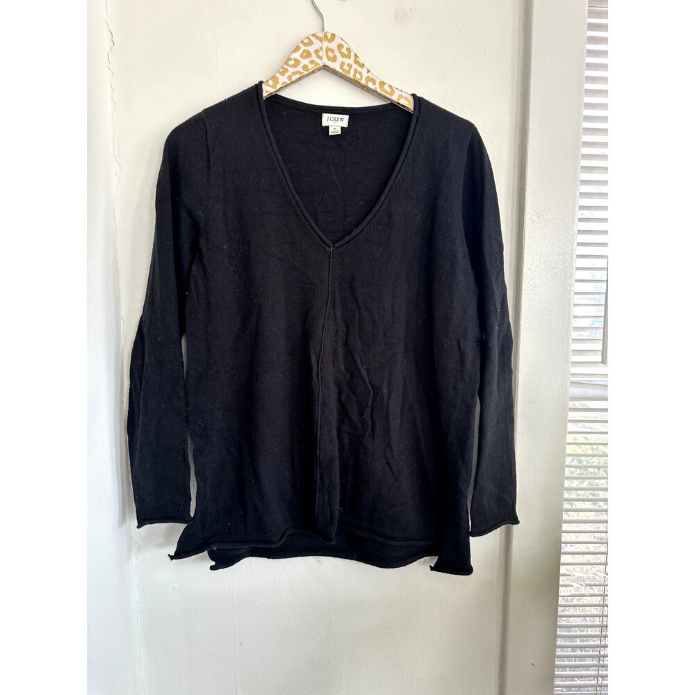 J. CREW Women's Black Wool Blend V-Neck Sweater | Size Medium